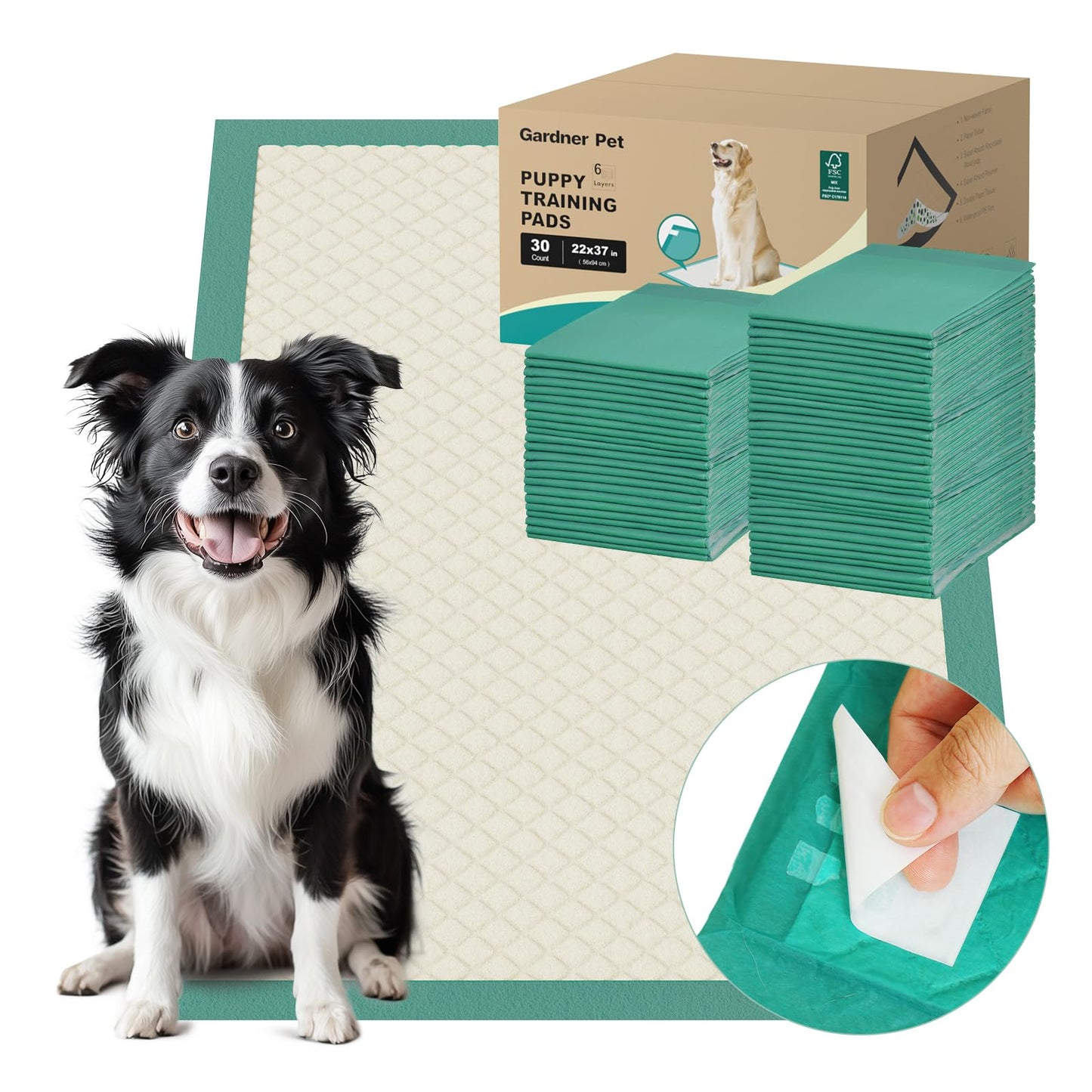 Puppy Pee Pad for Dog 30 Counts Disposable Pet Training Pad with 4 Adhesive Tape XL Pee Pads Quick Dry Pad for Dogs Puppies Doggie Cats Rabbits 22" x 37"Suitable for Crate/Cage/Kennel/Carrier