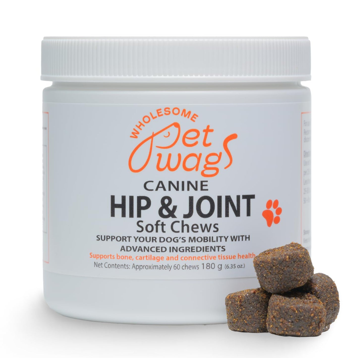 Wholesome Pet Wags Hip & Joint Soft Chews for Dogs – 60 Count
