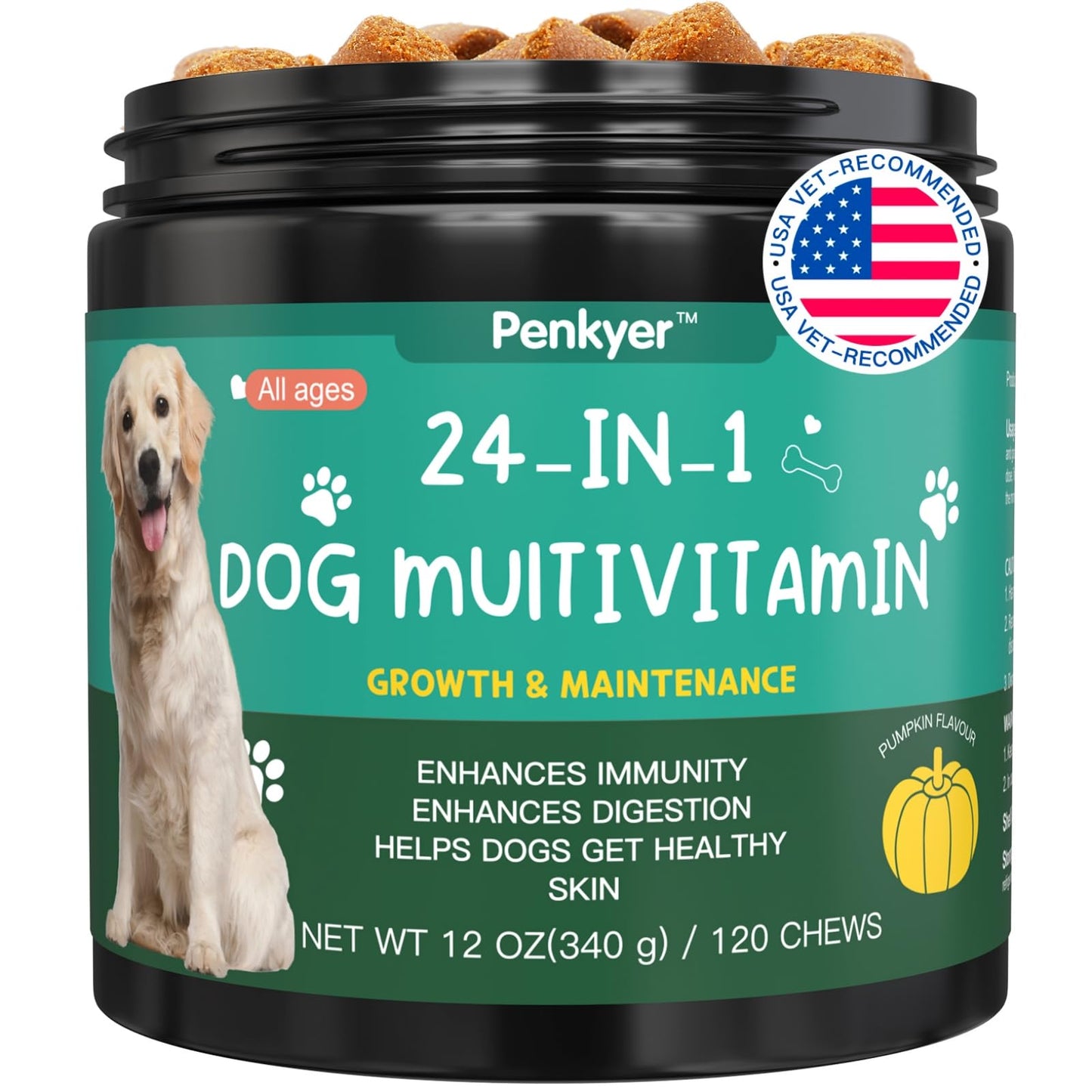 Multivitamin Chews for Dogs – Immunity, Joint & Coat Support, 120 Count