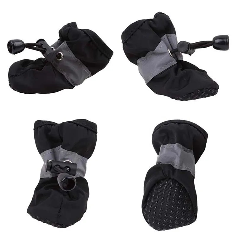 4Pcs Dog Boots Waterproof Non-slip Sole with Reflective Strip Adjustable Drawstring Soft Breathable Lining for Small Medium Dogs