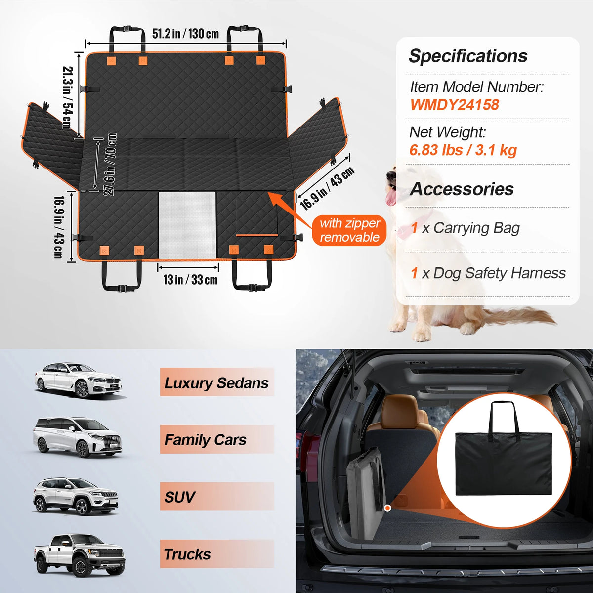 Back Seat Extender Dog Car Bed with Mesh Window – Supports 350lbs