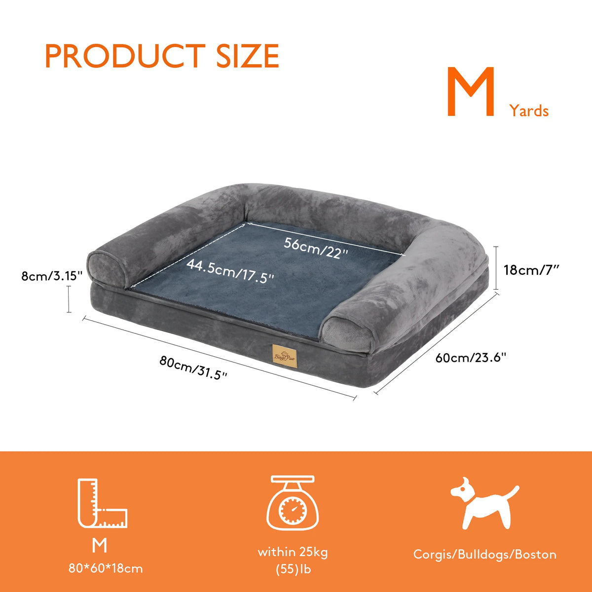 Extra Large Orthopedic Dog Bed with Bolster & Washable Cover