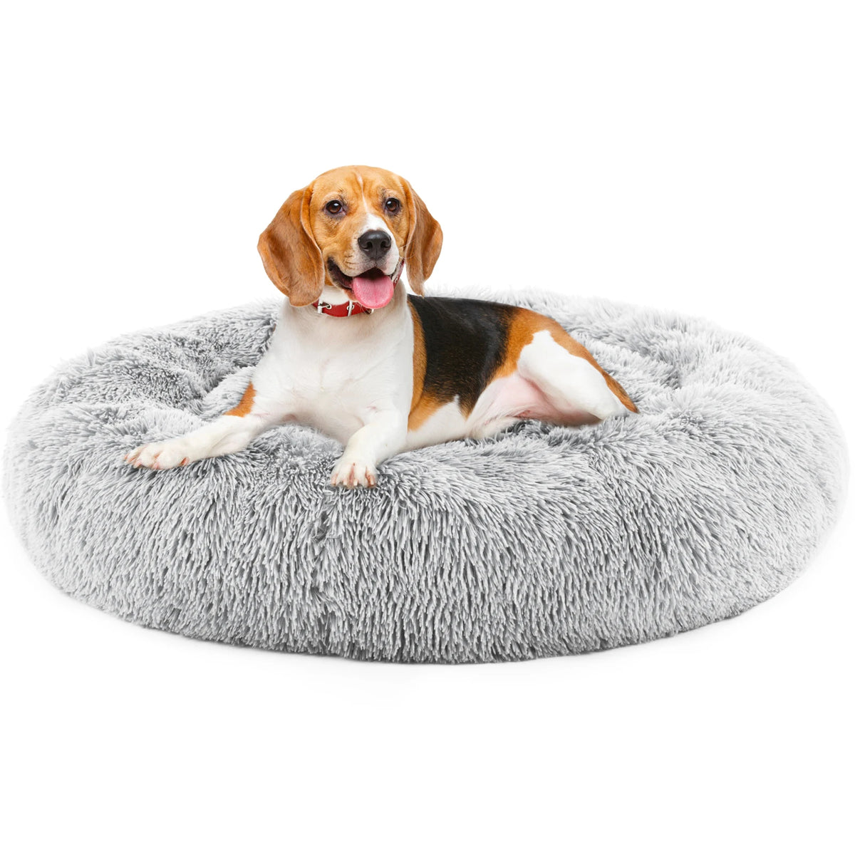 JHK Calming Round Dog Bed – Fluffy Plush, Non-Slip, Washable
