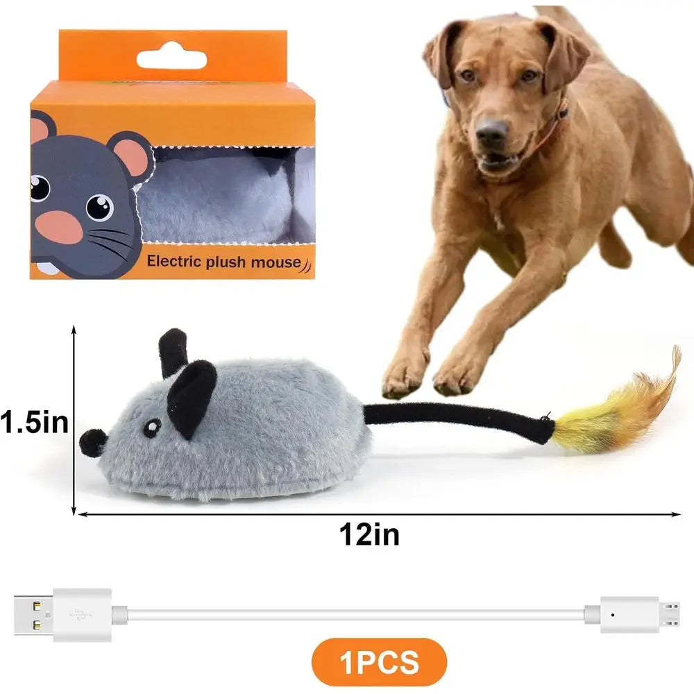 Interactive Dog Toys Mouse, Squeaky Mice with Lights & Auto-Turn, Rechargeable Moving Dog Toys for Small/Medium/Large Dogs & Cat
