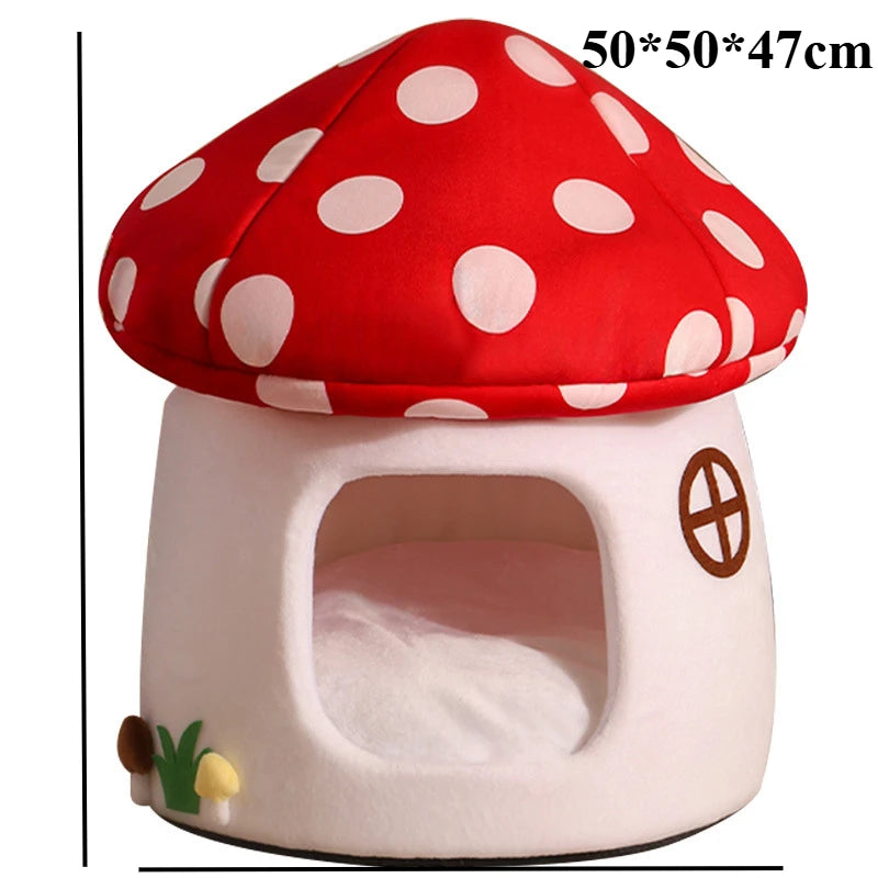 Half-Enclosed Mushroom Cat Bed – Cozy Hideaway for Cats