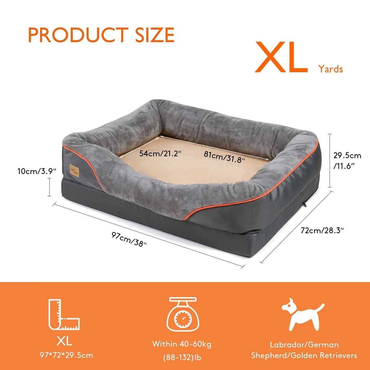 Large Dog Bed with Sponge Foam & Washable Cover – L to 3XL