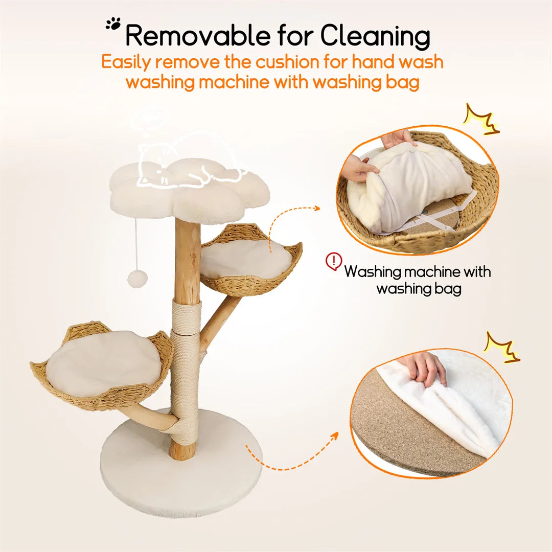 110cm Modern Cat Tree with Solid Wood & Sisal Scratching Post