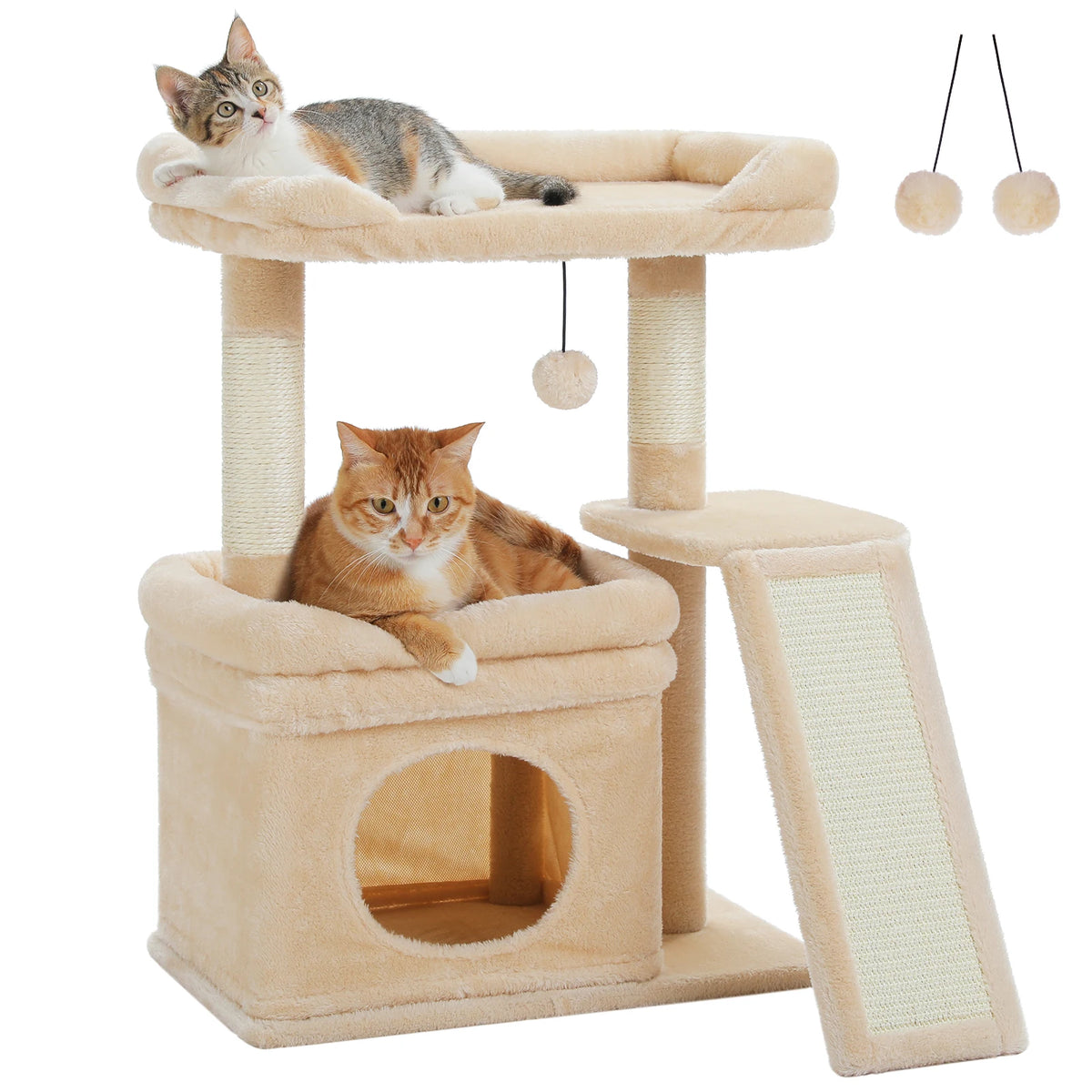 Small Cat Tree with Scratching Post & Wide Perch – 68cm
