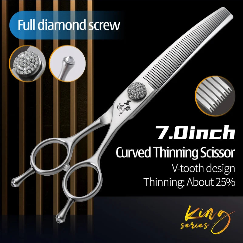 Fenice Dog Grooming Scissors Diamond Screw 7/7.5 Inch Curved Chunker Scissors Thinner Shears for Dog Beauty Scissors
