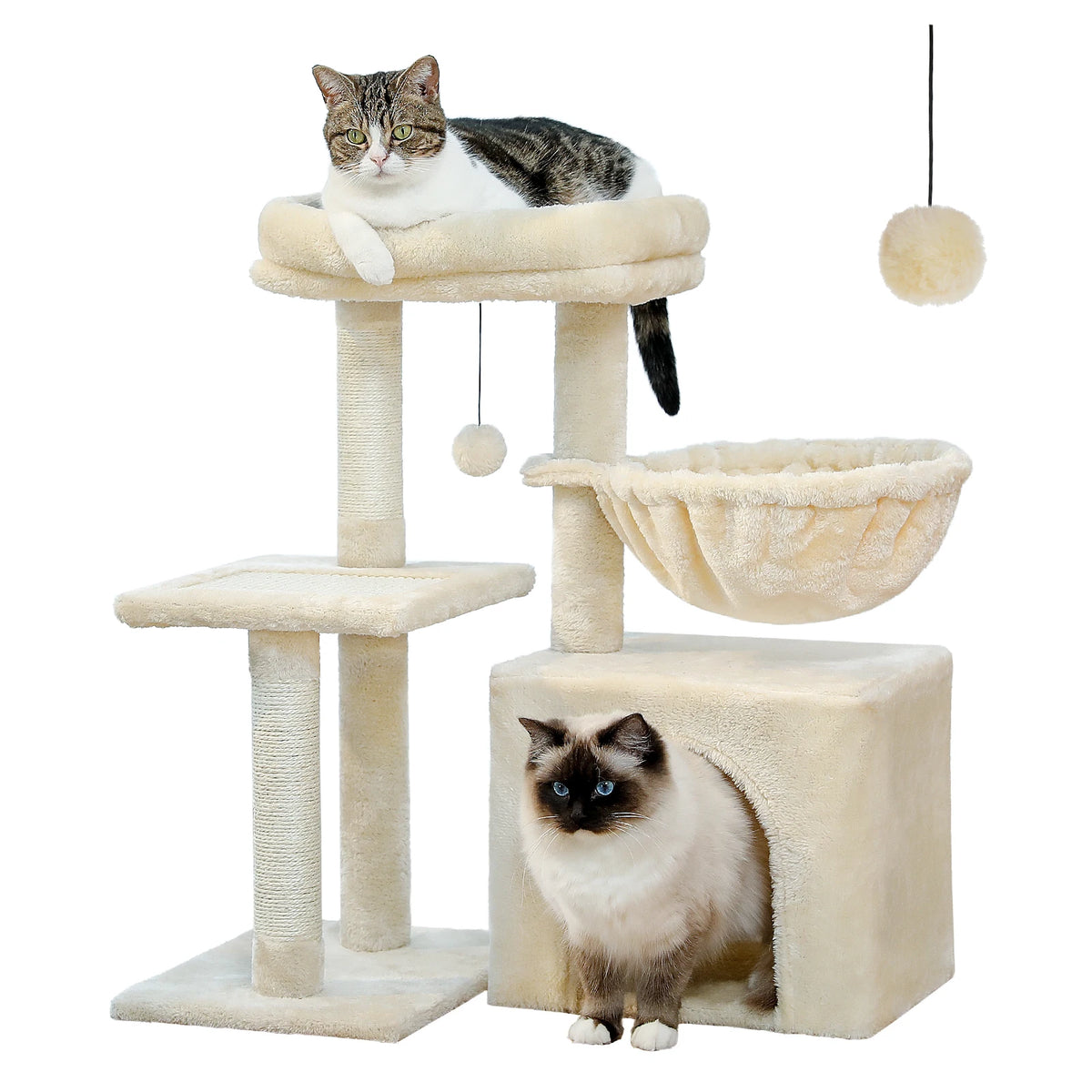 Cat Tower with Hammock, Scratching Post & Removable Perch