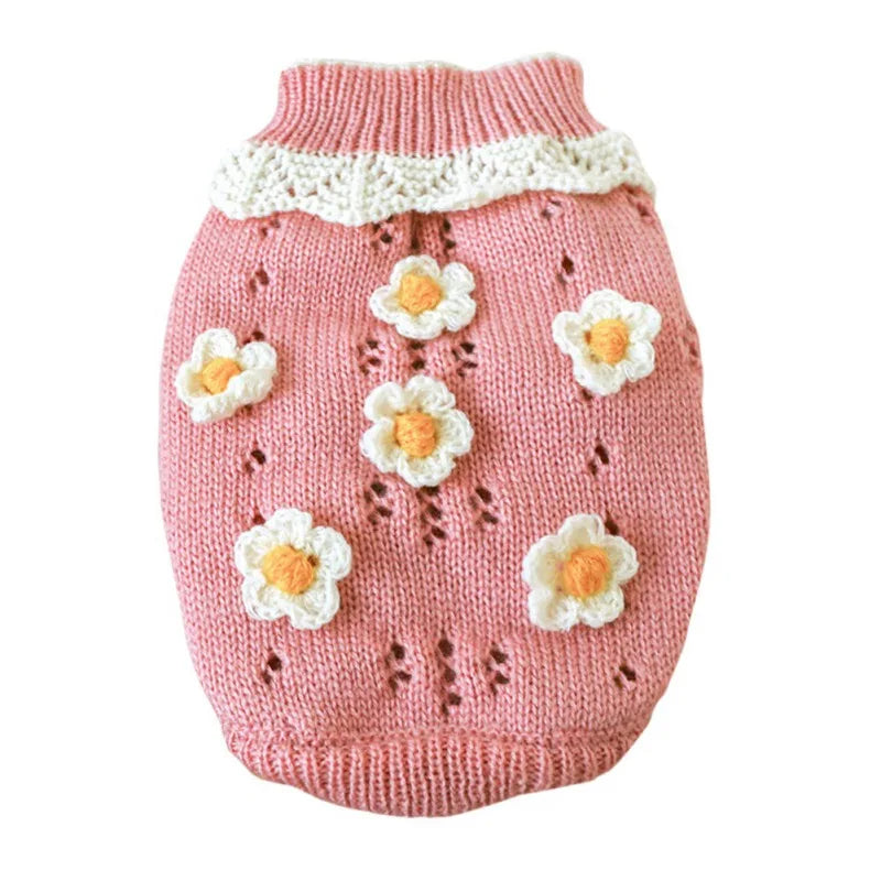 Knitted Flower Dog Sweater – XS to XL