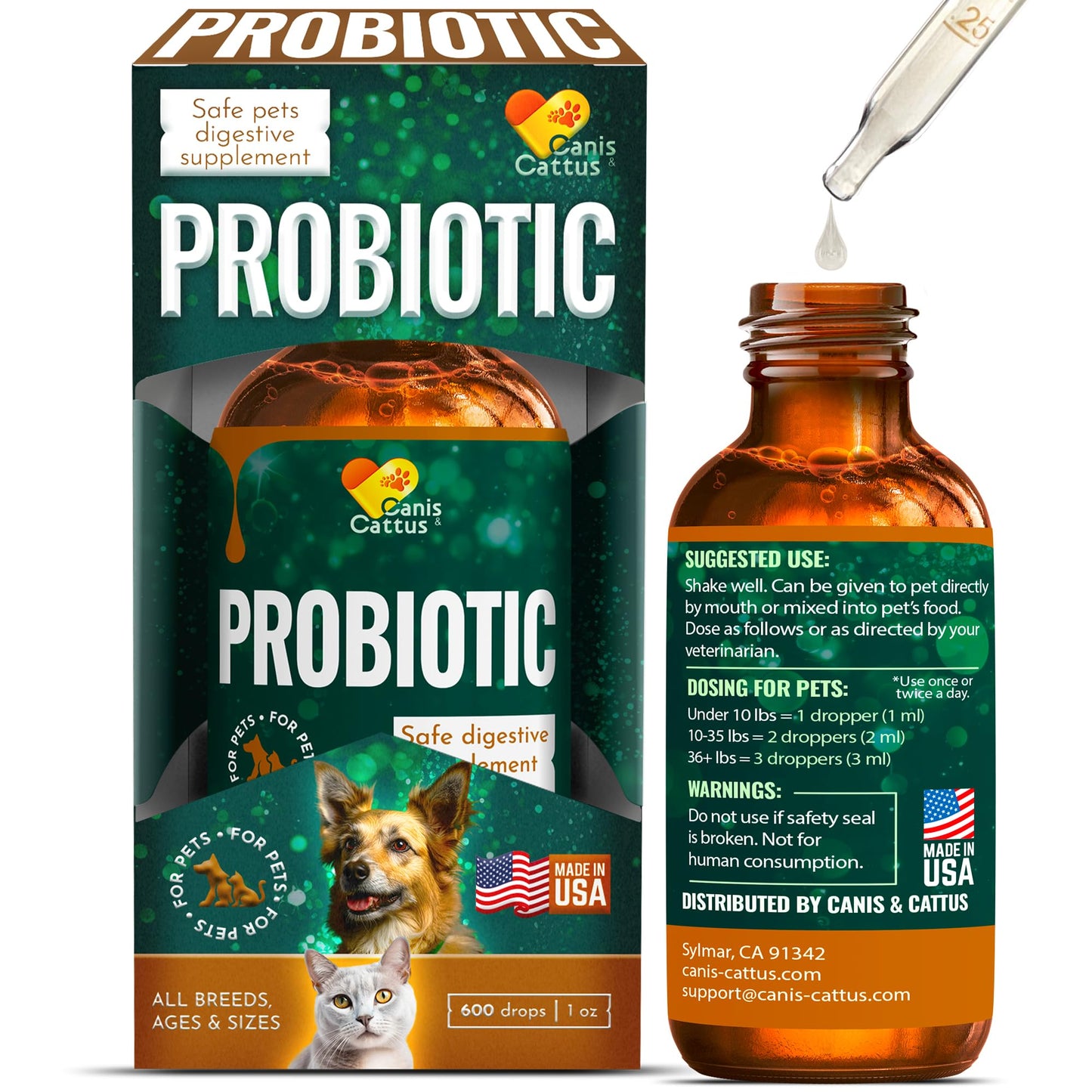 Liquid Probiotic Supplement for Dogs & Cats – Organic, 1 oz