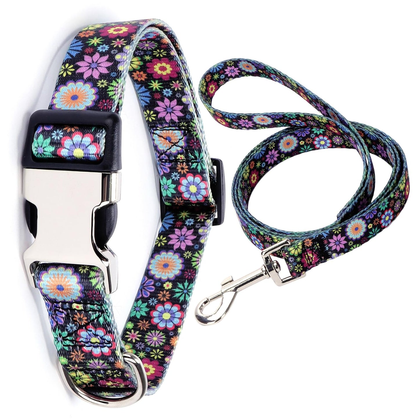 Floral Print Dog Collar & Leash Set – Small