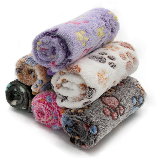 6-Pack Soft Paw Print Fleece Blankets for Dogs & Cats