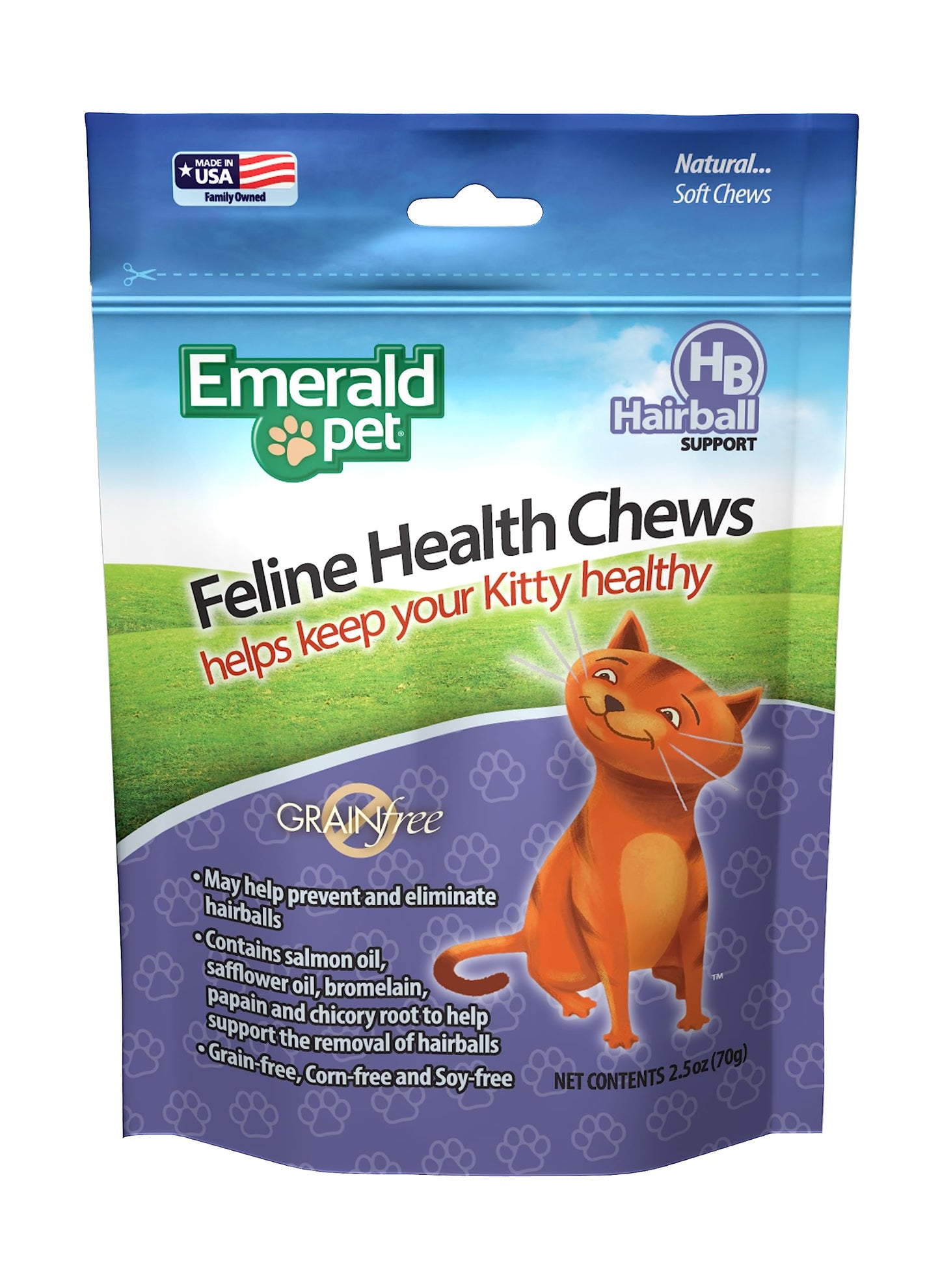 Emerald Pet Hairball Control Chews for Cats – Grain Free, 2.5 oz