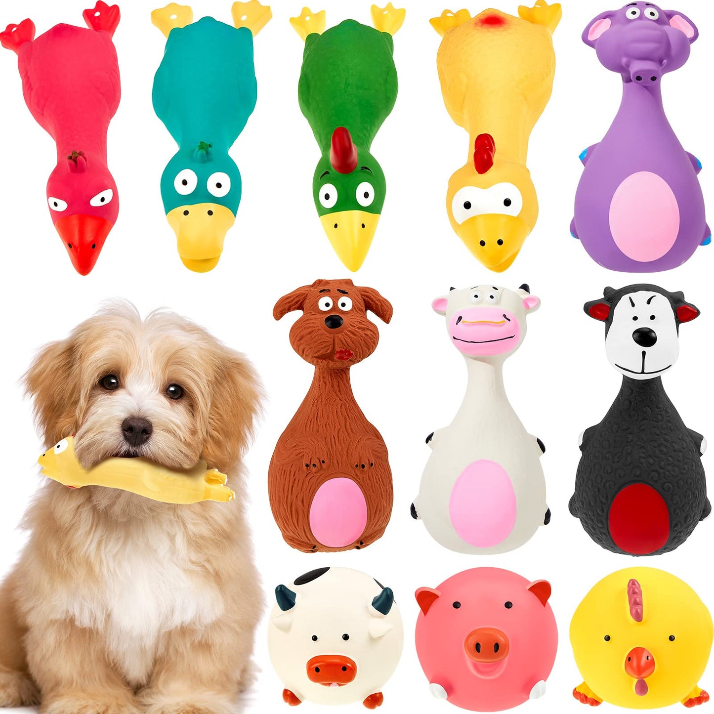 Jenaai 11-Piece Squeaky Latex Dog Toy Set – Assorted Animals