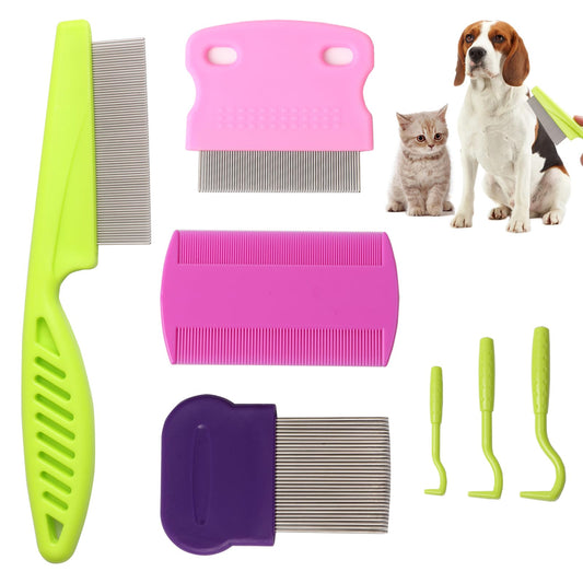 7-Piece Metal Flea & Grooming Comb Set for Dogs & Cats
