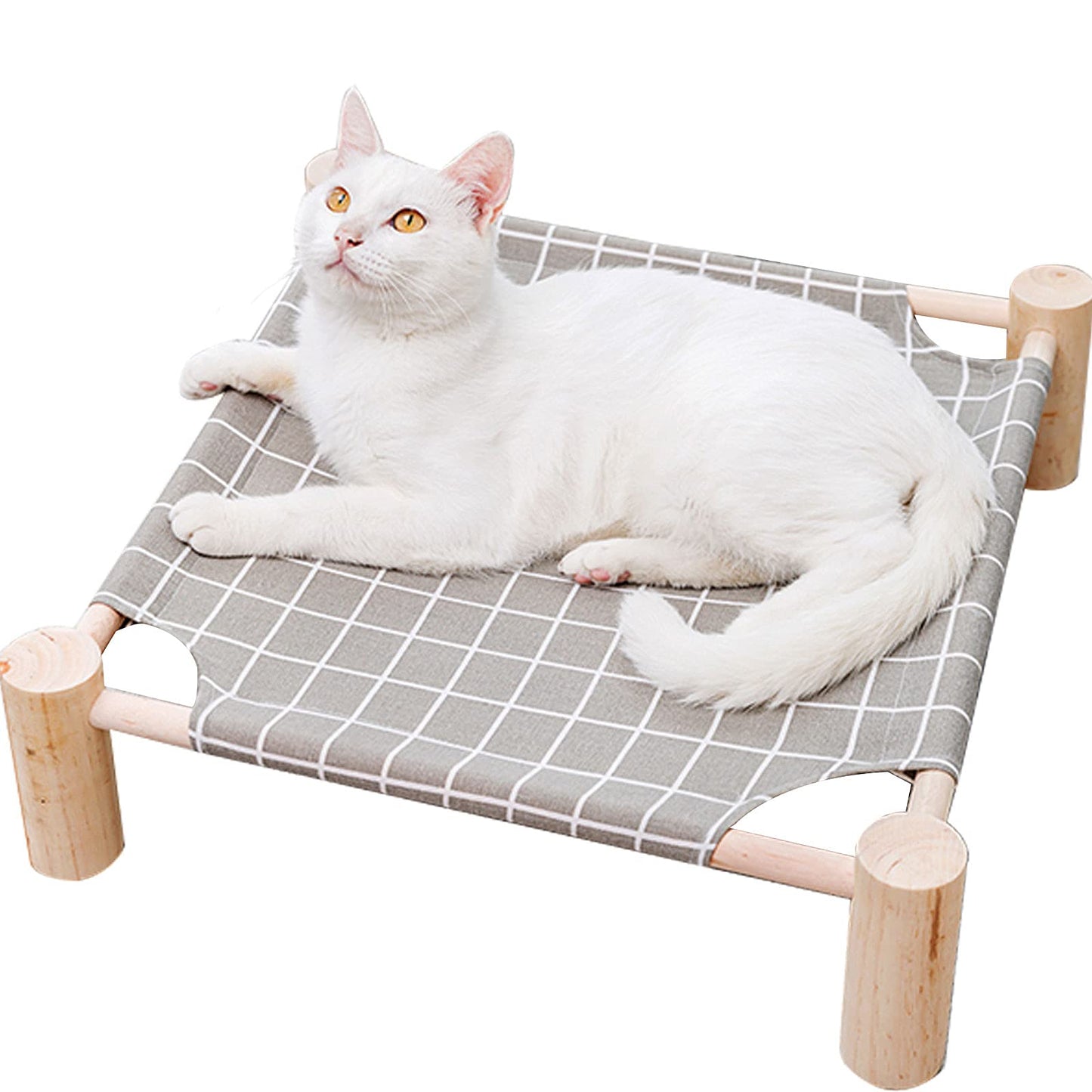 Pozico Cat/Dog Bed Hammock Cat Bed Wooden Dog Elevated Indoor Outdoor Beds Raised Cat Cots Furniture Pet Bed Puppy Bed Portable Breathable Mesh Cat Beds for Small Animals-Grey Grid