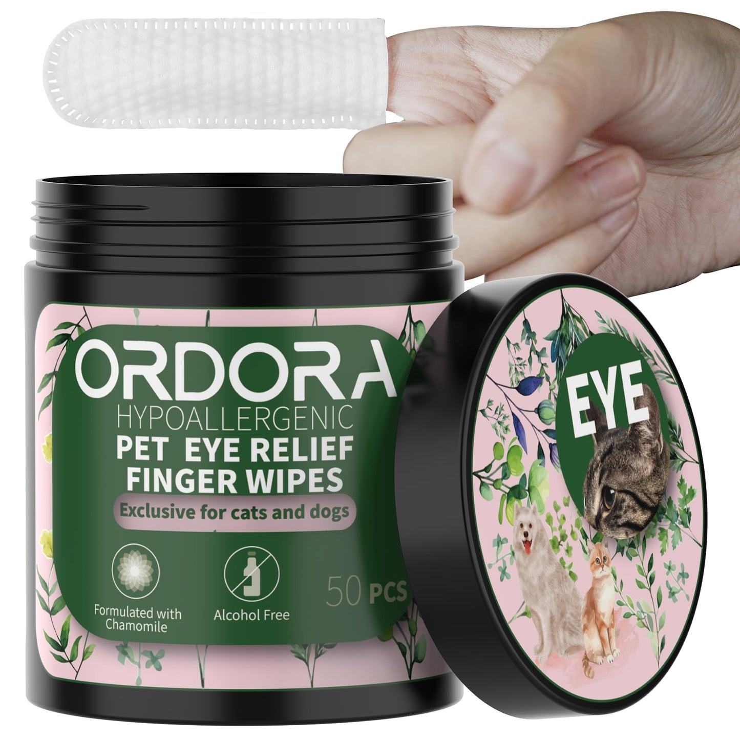 ORDORA Chamomile Eye Wipes for Dogs & Cats – Tear Stain Remover, 50 Count