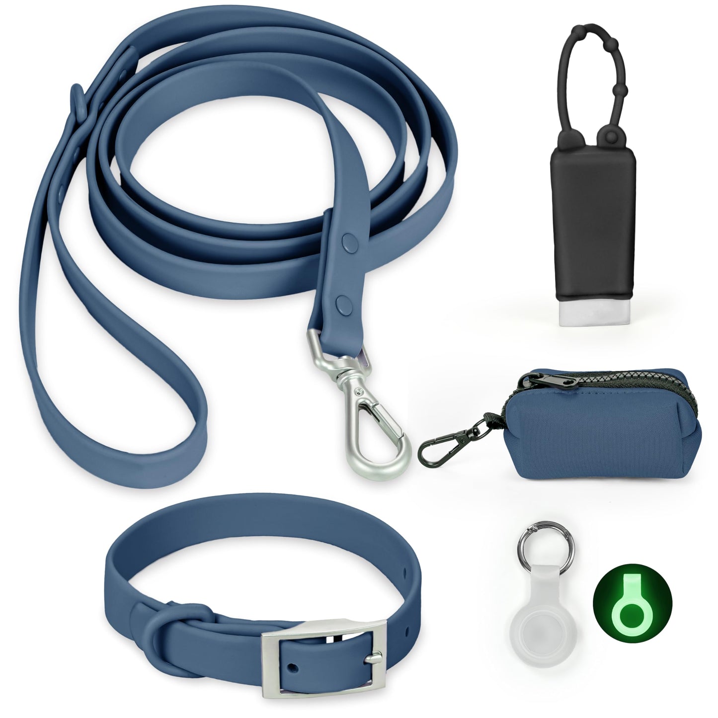 Waterproof Dog Collar & Leash Set with AirTag Holder – Navy, Medium