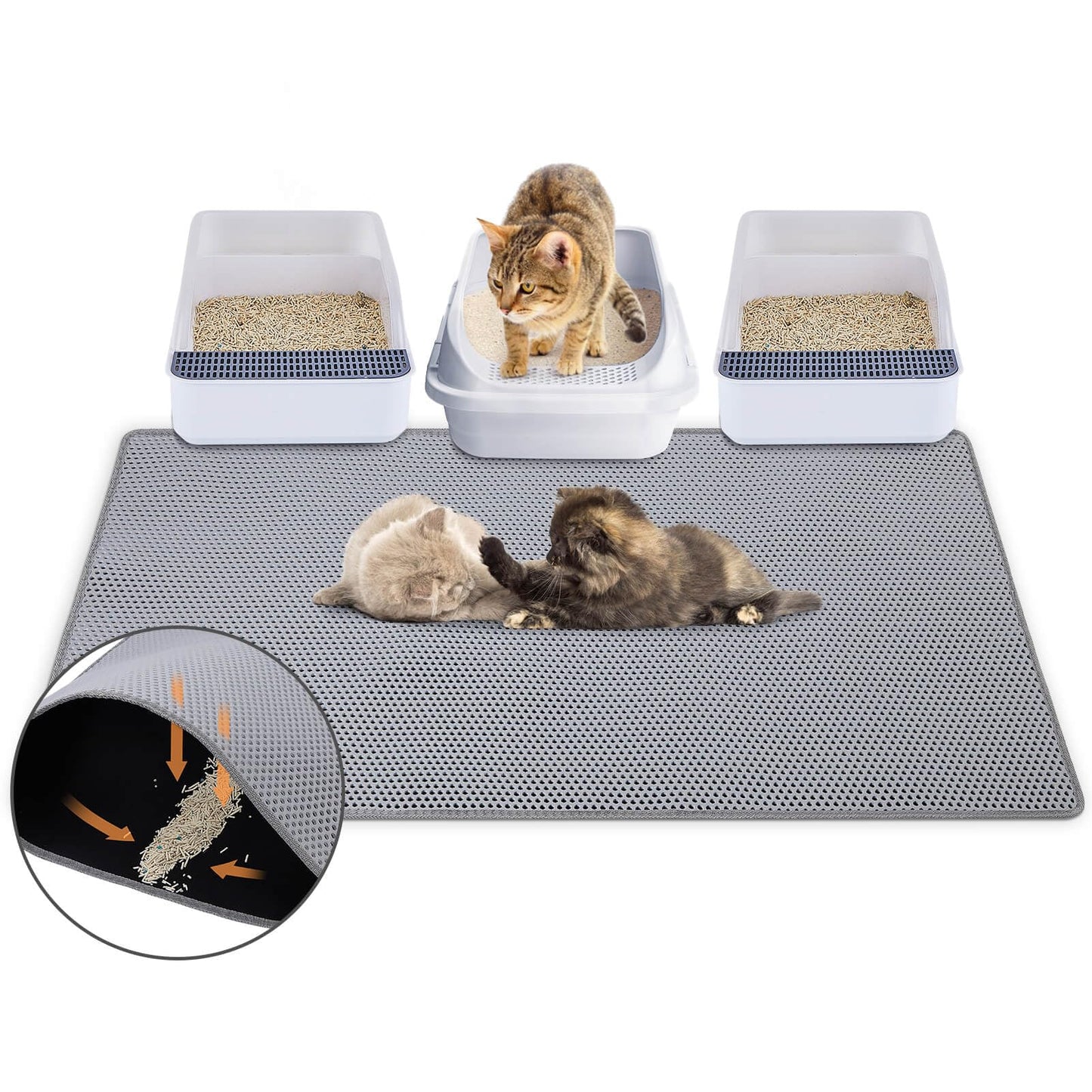 Double-Layer Waterproof Cat Litter Mat – Non-Slip, Grey, 46x27"