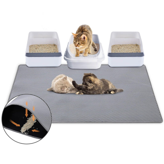 Double-Layer Waterproof Cat Litter Mat – Non-Slip, Grey, 46x27"