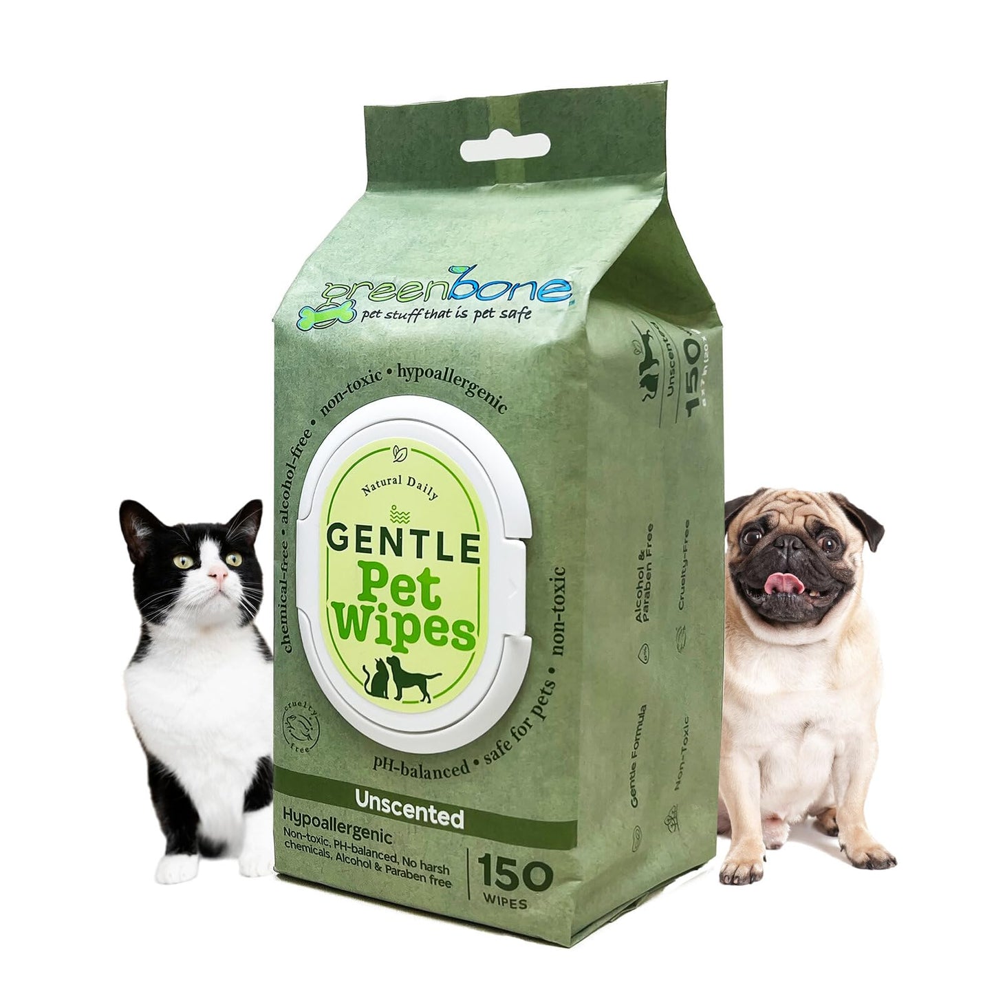 Greenbone Unscented Gentle Pet Wipes – 150 Count
