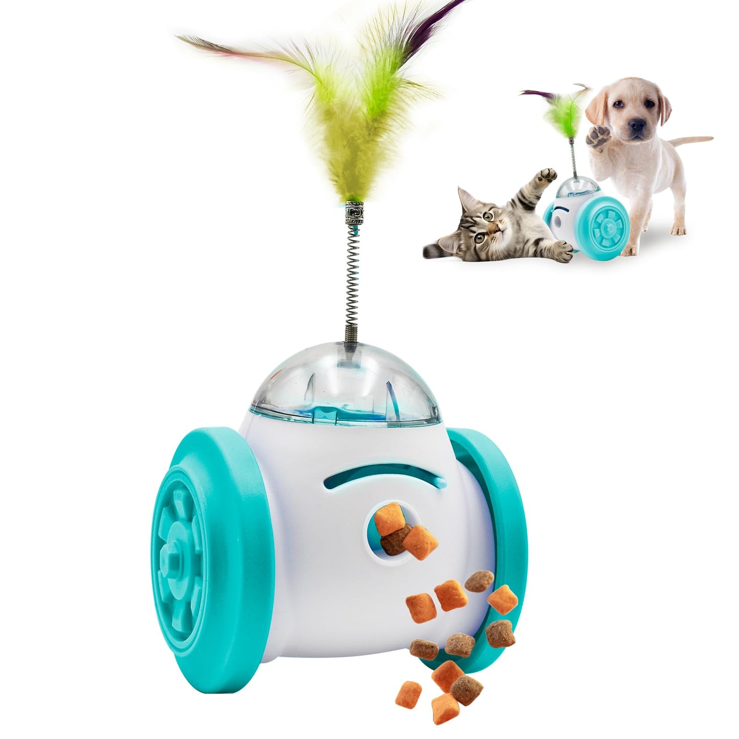 Interactive Roller Puzzle Dispenser Toy for Dogs & Cats Slow Feeder Toy for Cats Interactive Chase Toys Adjustable Dog Treat Dispensing Dogs & Cats Toys Improves Pets Digestion System Dog Chew