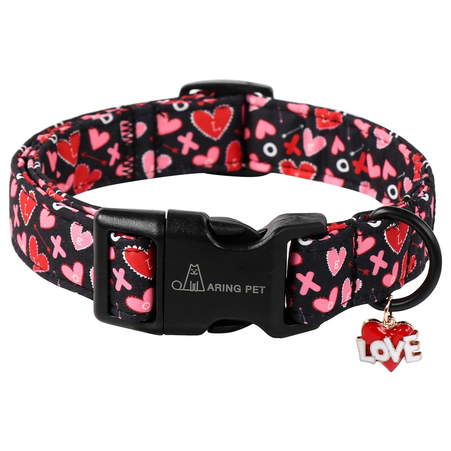 Heart Print Dog Collar with Quick-Release Buckle – Adjustable