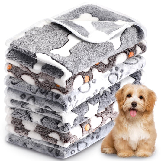 6-Pack Paw Print Flannel Pet Blankets – 23x16 Inch