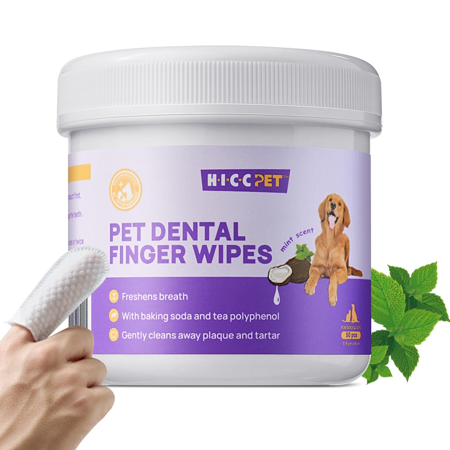 HICC Pet Dental Wipes for Dogs & Cats – Mint, 50 Count