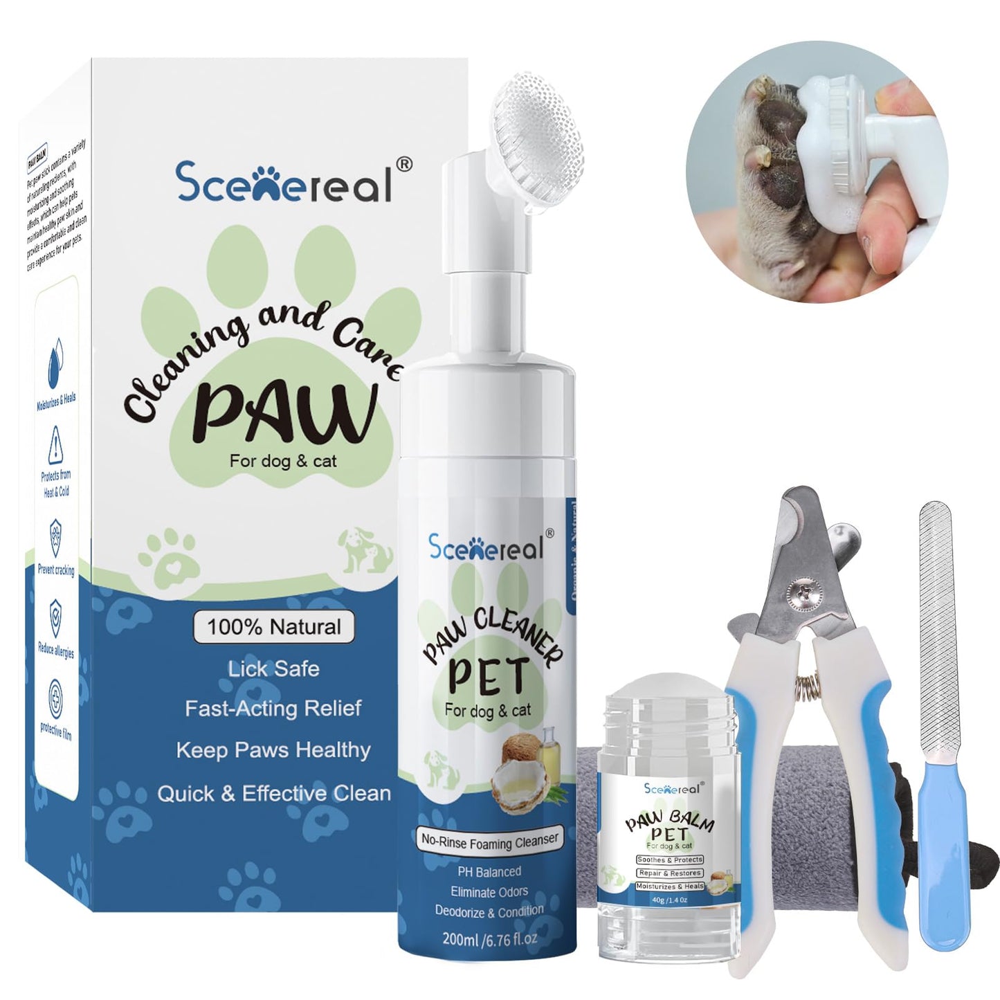 SCENEREAL Dog Paw Care Kit – Cleaner, Balm & Nail Clipper Set