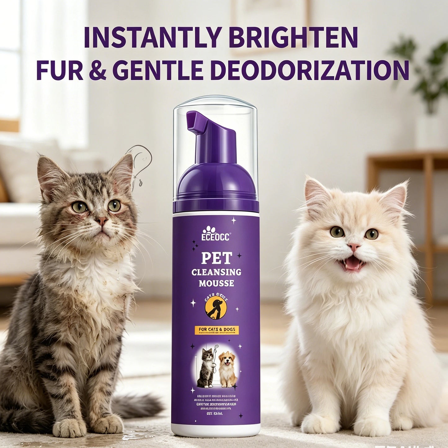 Deodorizing Waterless Pet Dry Wash Mousse No Rinse Cleansing Foam Shampoo Gentle Skin Friendly Hair Clean Care for Cats & Dogs