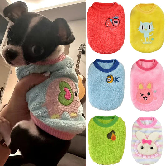 Cute Print Fleece Dog Sweater for Small Dogs – Winter Warm