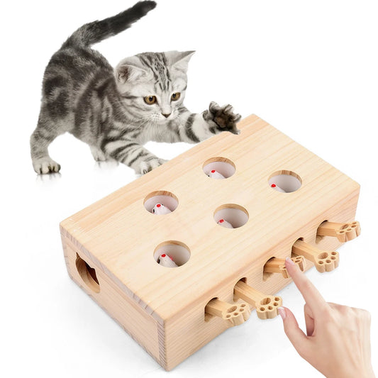 Wooden Whack-a-Mole Interactive Cat Toy