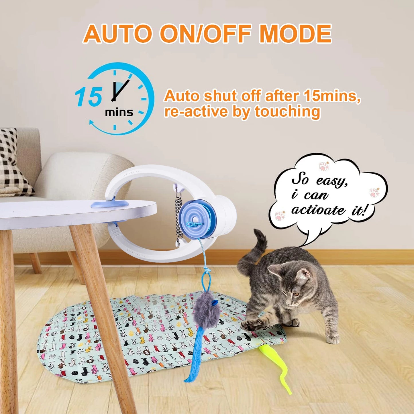 Teaser Electronic Self Play Feather Cat String Toy with 3 Catnip Mice Independent Play Hanging Door Cat Toys for Bored Cats
