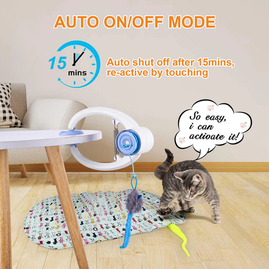 Teaser Electronic Self Play Feather Cat String Toy with 3 Catnip Mice Independent Play Hanging Door Cat Toys for Bored Cats