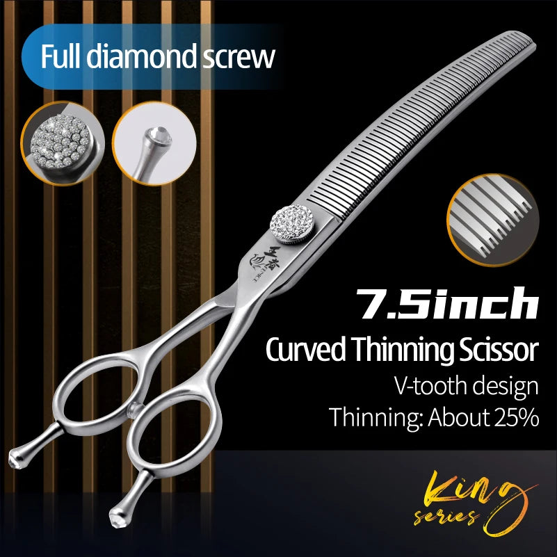 Fenice Dog Grooming Scissors Diamond Screw 7/7.5 Inch Curved Chunker Scissors Thinner Shears for Dog Beauty Scissors