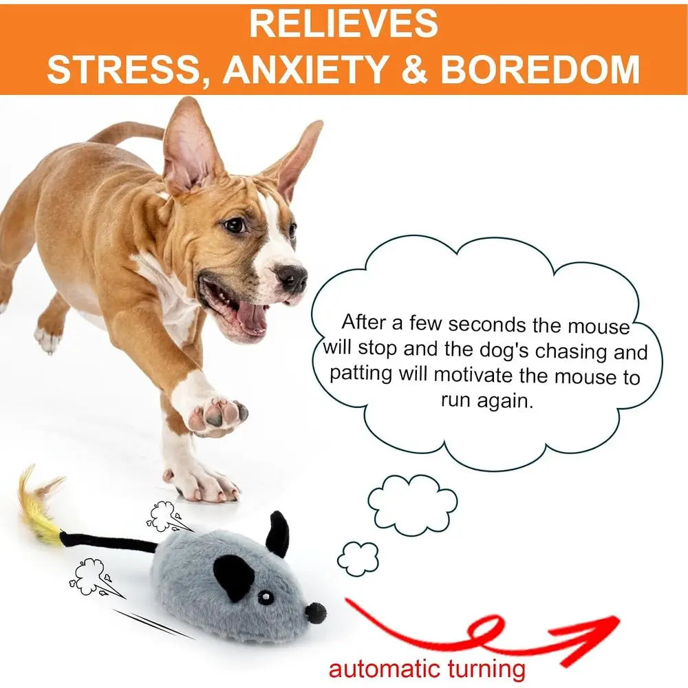 Interactive Dog Toys Mouse, Squeaky Mice with Lights & Auto-Turn, Rechargeable Moving Dog Toys for Small/Medium/Large Dogs & Cat