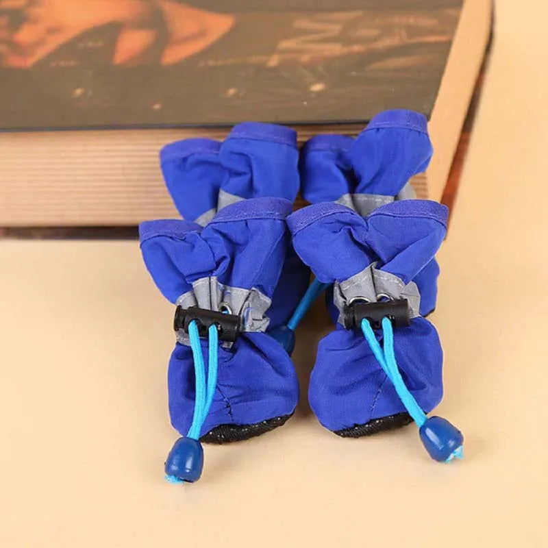 4Pcs Dog Boots Waterproof Non-slip Sole with Reflective Strip Adjustable Drawstring Soft Breathable Lining for Small Medium Dogs