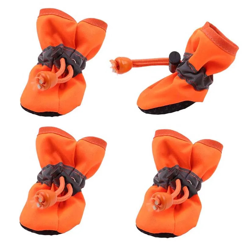 4Pcs Dog Boots Waterproof Non-slip Sole with Reflective Strip Adjustable Drawstring Soft Breathable Lining for Small Medium Dogs