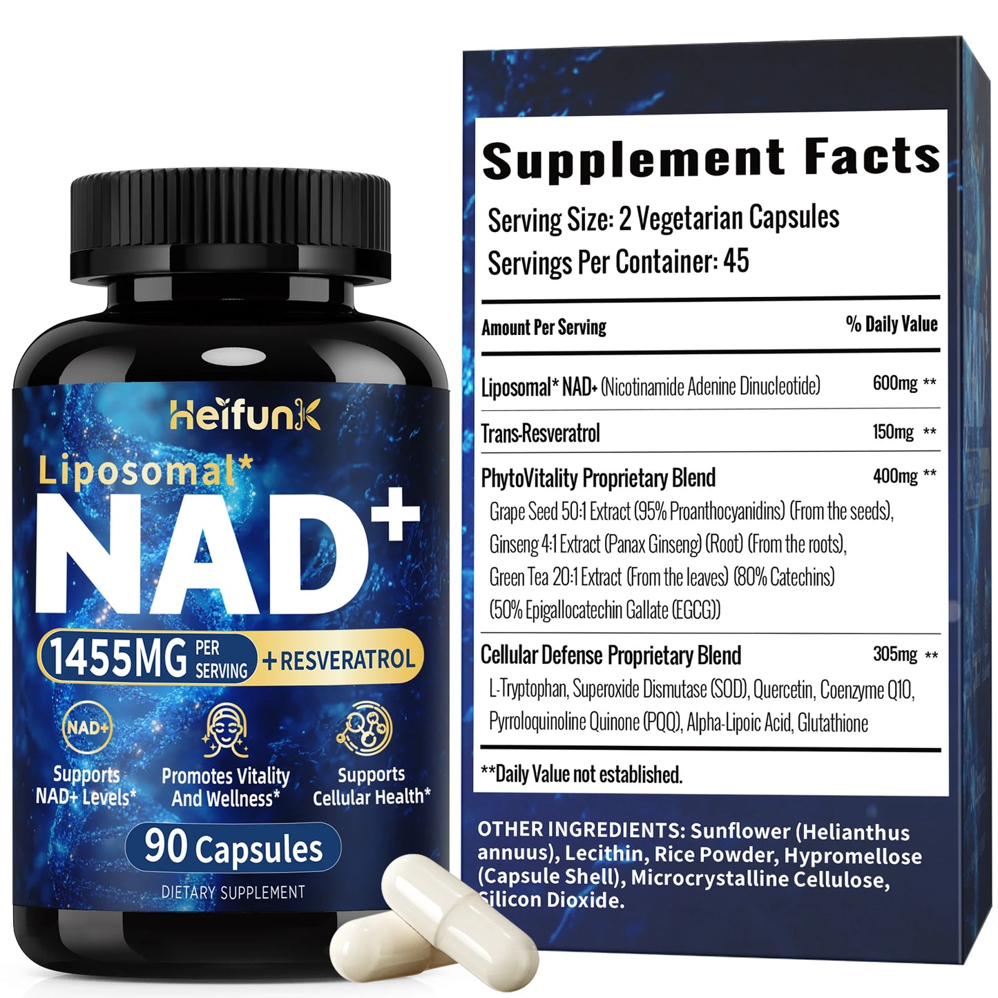 90 Capsules NAD+ Supplement, 1500mg - Liposomal NAD+ Supplement