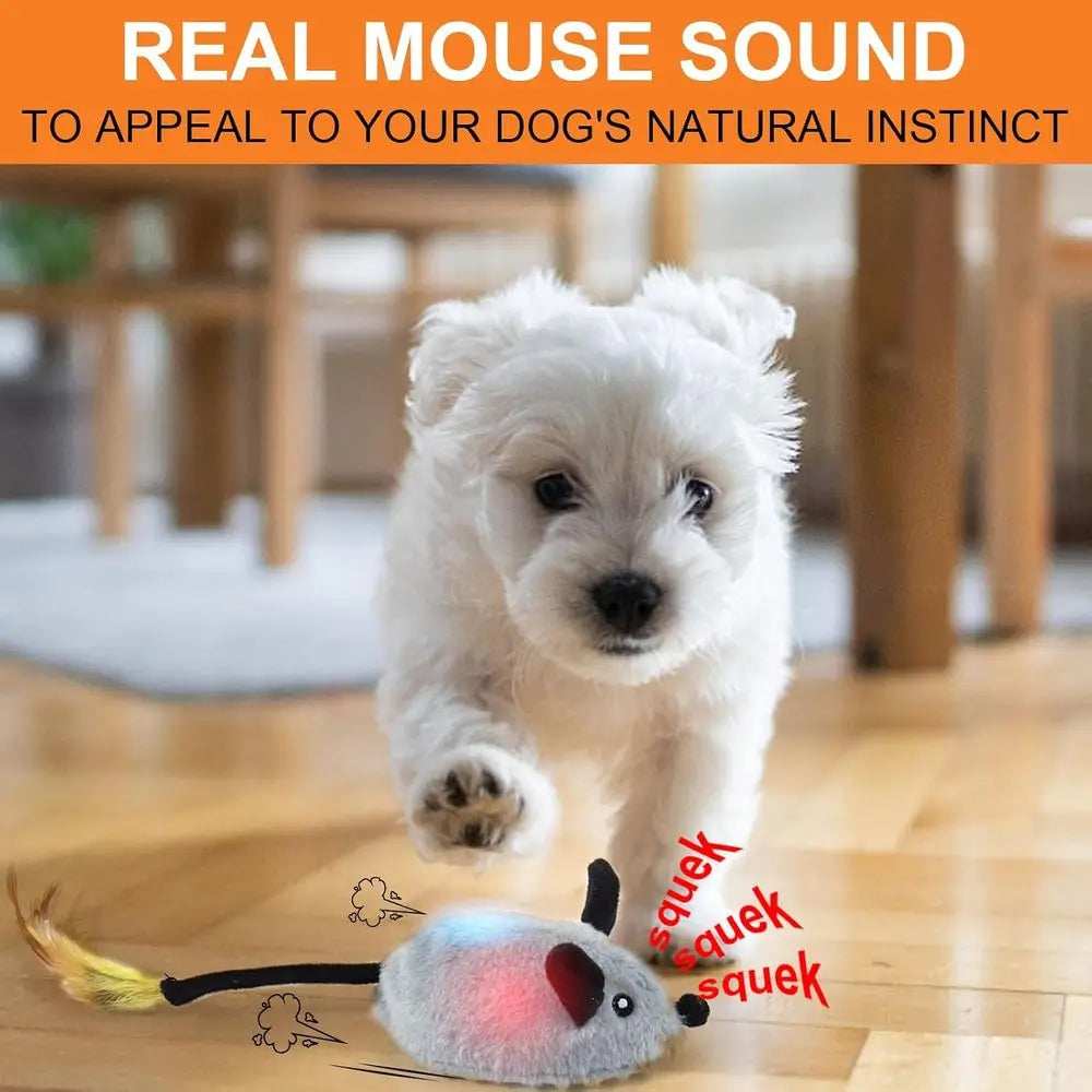 Interactive Dog Toys Mouse, Squeaky Mice with Lights & Auto-Turn, Rechargeable Moving Dog Toys for Small/Medium/Large Dogs & Cat