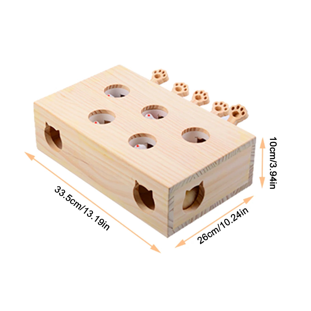 Wooden Whack-A-Mole Cat Toy Catch Mice Game Interactive Cat Toy for Cats & Kittens