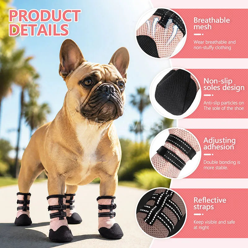 Summer Anti-Slip Breathable Dog Boots Heat Resistant Adjustable Straps Paw Protector Dog Shoes for Medium Large Dogs Walking