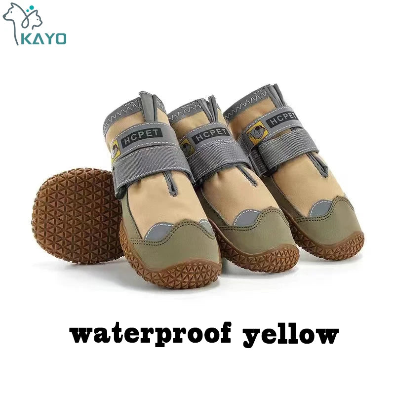 4pcs/set Pet Dog Shoes Reflective Waterproof Dog Boots Warm Snow Rain Pets Booties Anti-slip Socks Footwear For Medium Large Dog