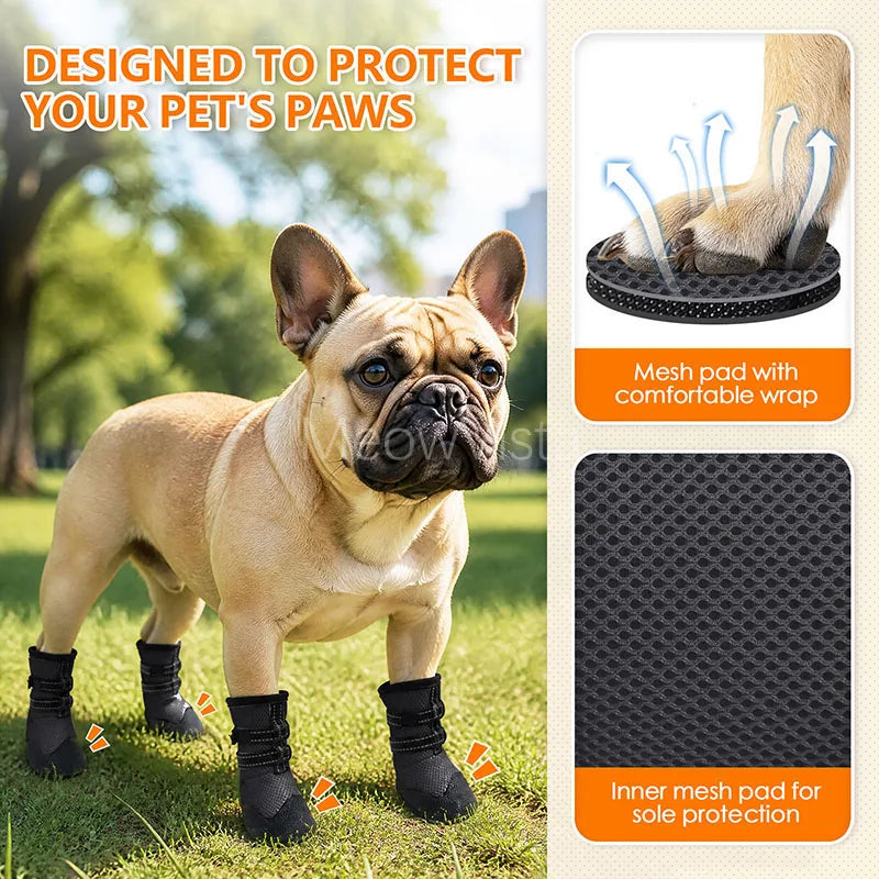Summer Anti-Slip Breathable Dog Boots Heat Resistant Adjustable Straps Paw Protector Dog Shoes for Medium Large Dogs Walking