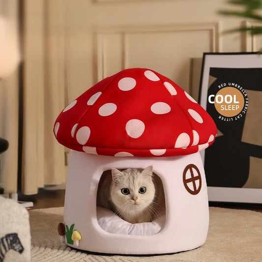 Half-Enclosed Mushroom Cat Bed – Cozy Hideaway for Cats