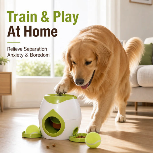 Dog Interactive Tennis Ball Treat Reward Machine Automatic Snack Dispenser Dog Training Puzzle Feeder Toy for Small Medium Dogs