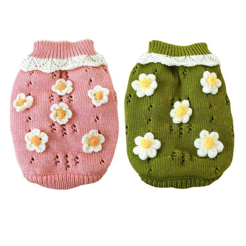 Dog Cute Sweater Warm Pet Sweater Knitted Flowers Blossoming Dog Sweaters For Dogs